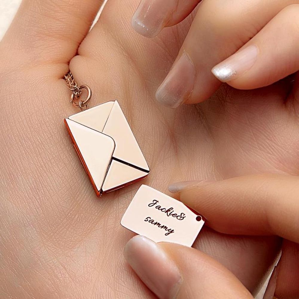 Custom Photo Necklace Engraved Text Jewelry and Key Chains Envelope Letter Secret Message Creative Gifts for Valentines' Day