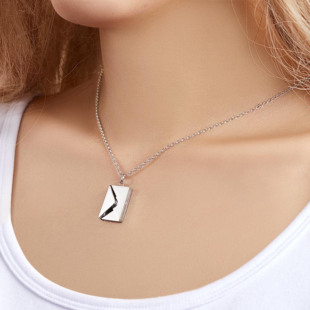 Custom Photo Necklace Engraved Text Jewelry and Key Chains Envelope Letter Secret Message Creative Gifts for Valentines' Day