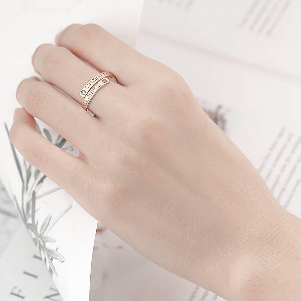 Custom Birthstone Wrap Ring, Engraved Ring Keepsake Gift Rose Gold Plated