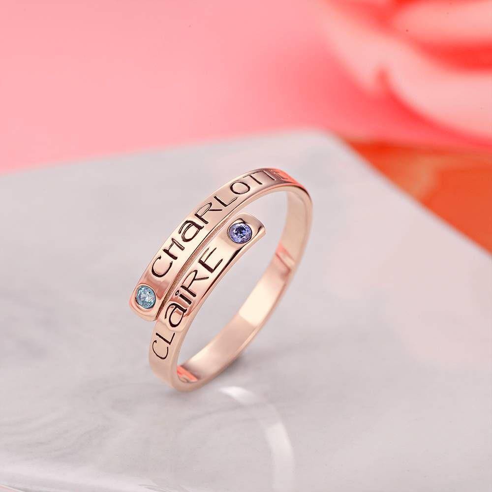 Custom Birthstone Wrap Ring, Engraved Ring Keepsake Gift Rose Gold Plated