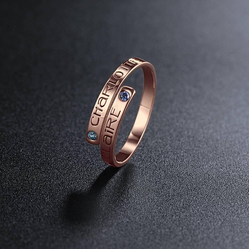 Custom Birthstone Wrap Ring, Engraved Ring Keepsake Gift Rose Gold Plated