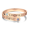 Custom Birthstone Wrap Ring, Engraved Ring Keepsake Gift Rose Gold Plated