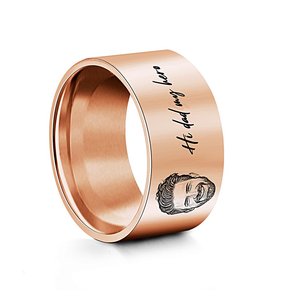 Custom Men's Ring Personalized Photo Ring With Engraved Words Perfect Gift For Daddy On Father's Day