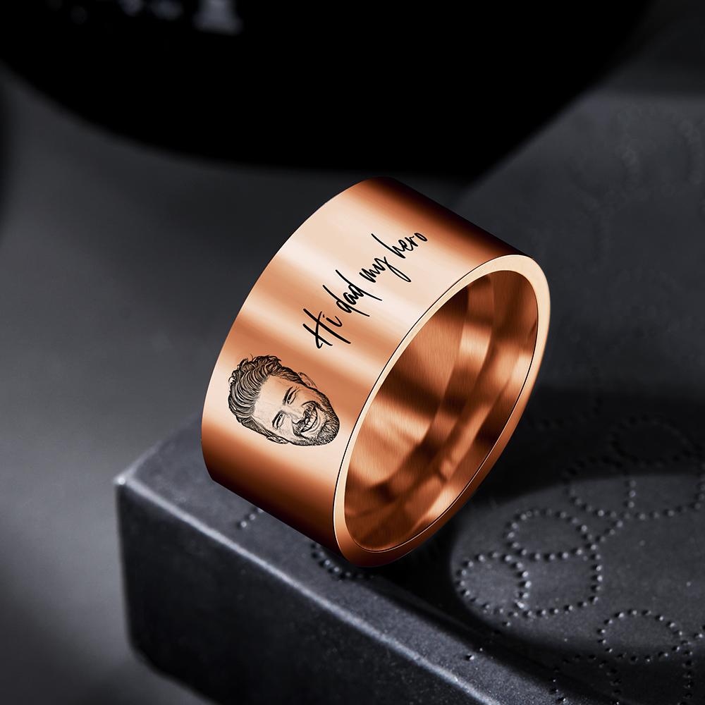 Custom Men's Ring Personalized Photo Ring With Engraved Words Perfect Gift For Daddy On Father's Day
