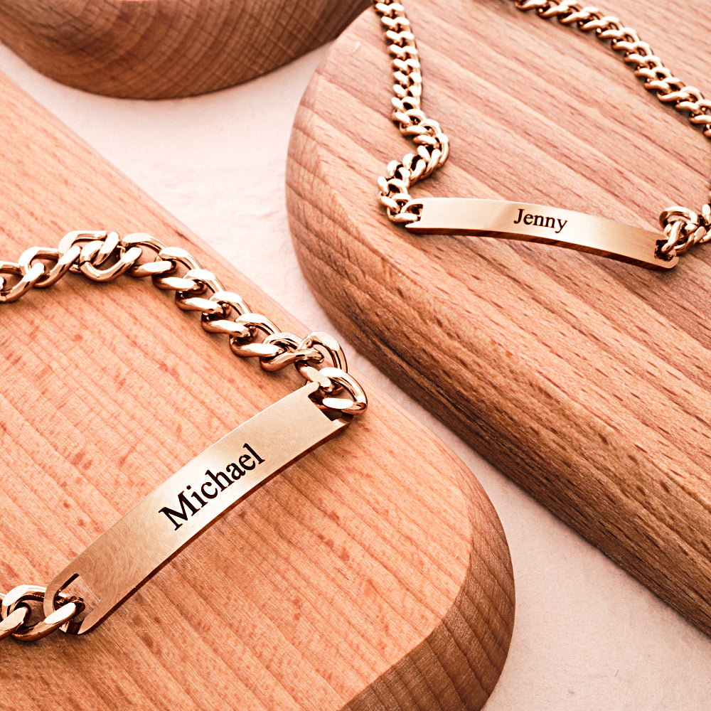 Custom Engraved Bracelet Chain Set Personalized Trendy Bracelet For Couples Valentine Gifts