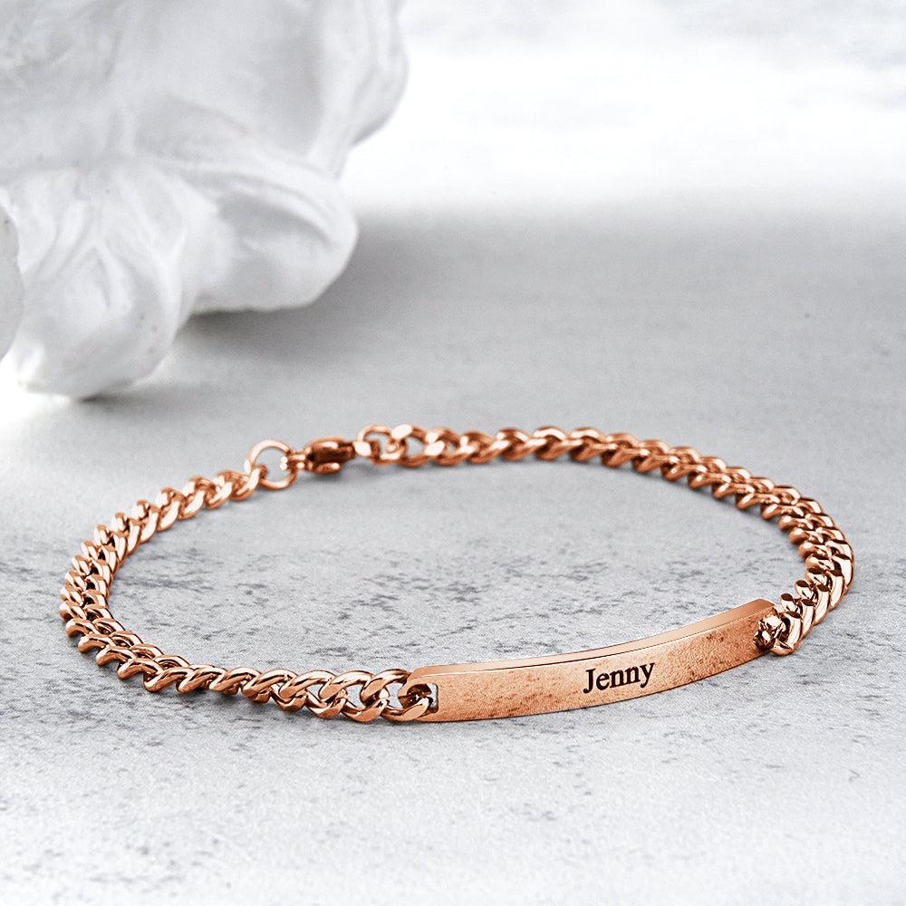 Custom Engraved Bracelet Chain Set Personalized Trendy Bracelet For Couples Valentine Gifts