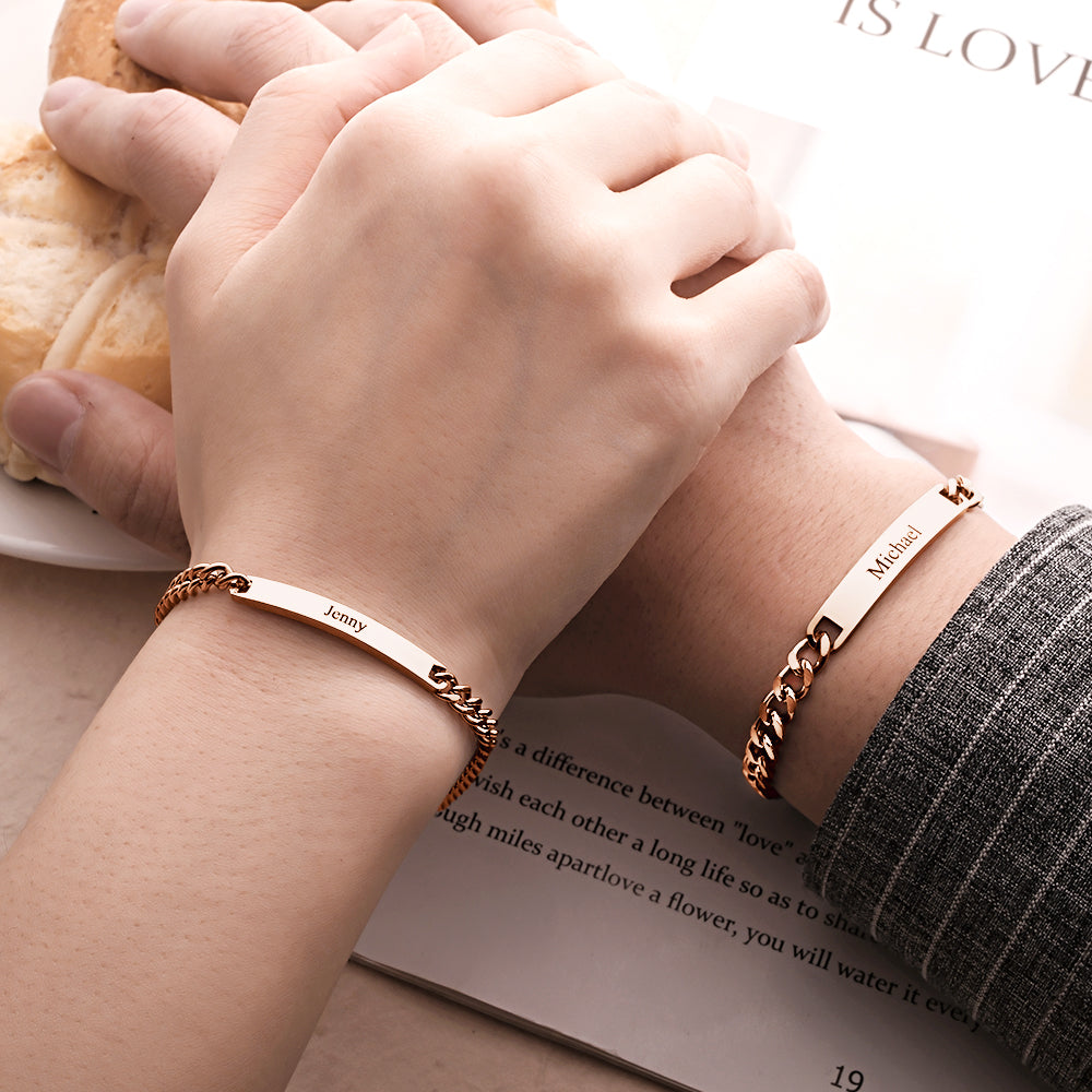 Custom Engraved Bracelet Chain Set Personalized Trendy Bracelet For Couples Valentine Gifts