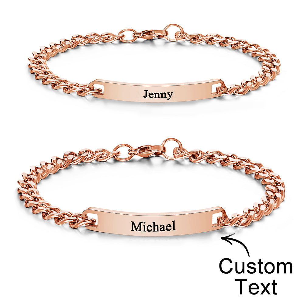 Custom Engraved Bracelet Chain Set Personalized Trendy Bracelet For Couples Valentine Gifts