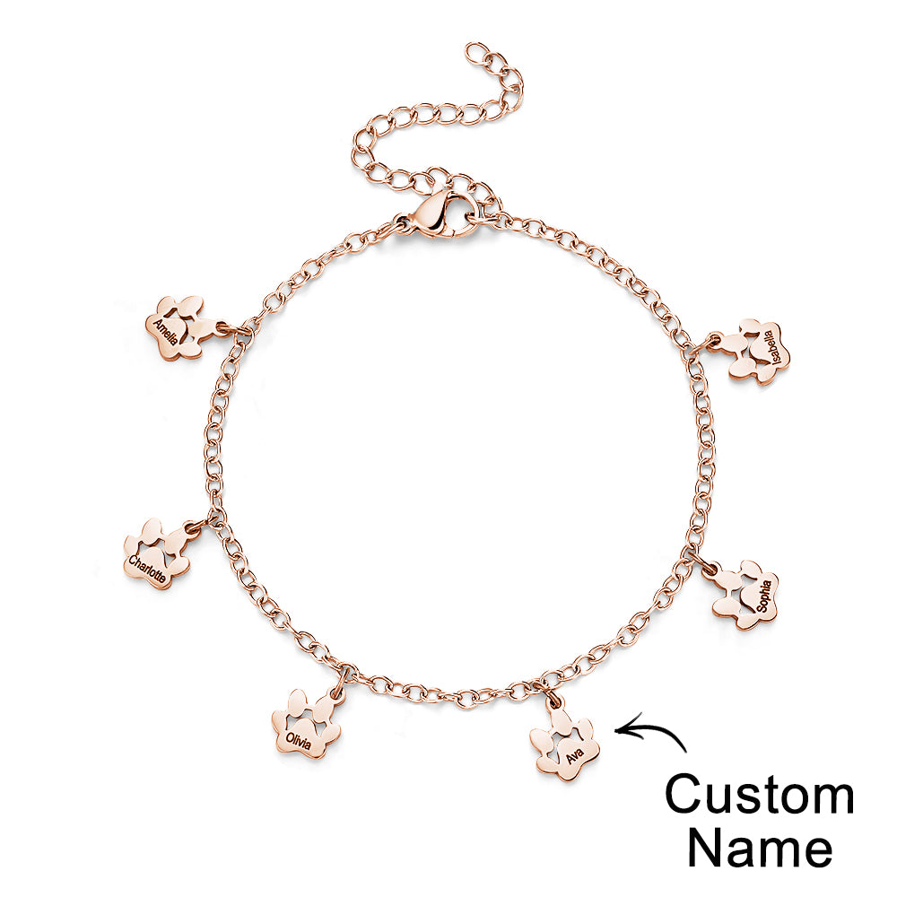 Custom Name Paw Print Bracelets 1-6 Names Dog Paw Bracelets Minimalist Cat Paw Bracelets for Pet Lover