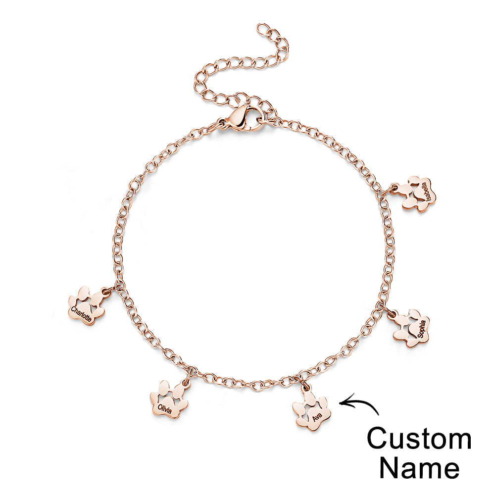 Custom Name Paw Print Bracelets 1-6 Names Dog Paw Bracelets Minimalist Cat Paw Bracelets for Pet Lover