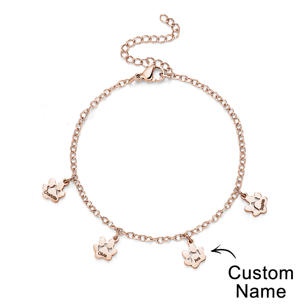 Custom Name Paw Print Bracelets 1-6 Names Dog Paw Bracelets Minimalist Cat Paw Bracelets for Pet Lover