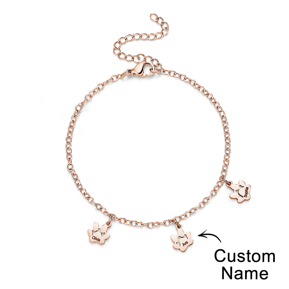 Custom Name Paw Print Bracelets 1-6 Names Dog Paw Bracelets Minimalist Cat Paw Bracelets for Pet Lover