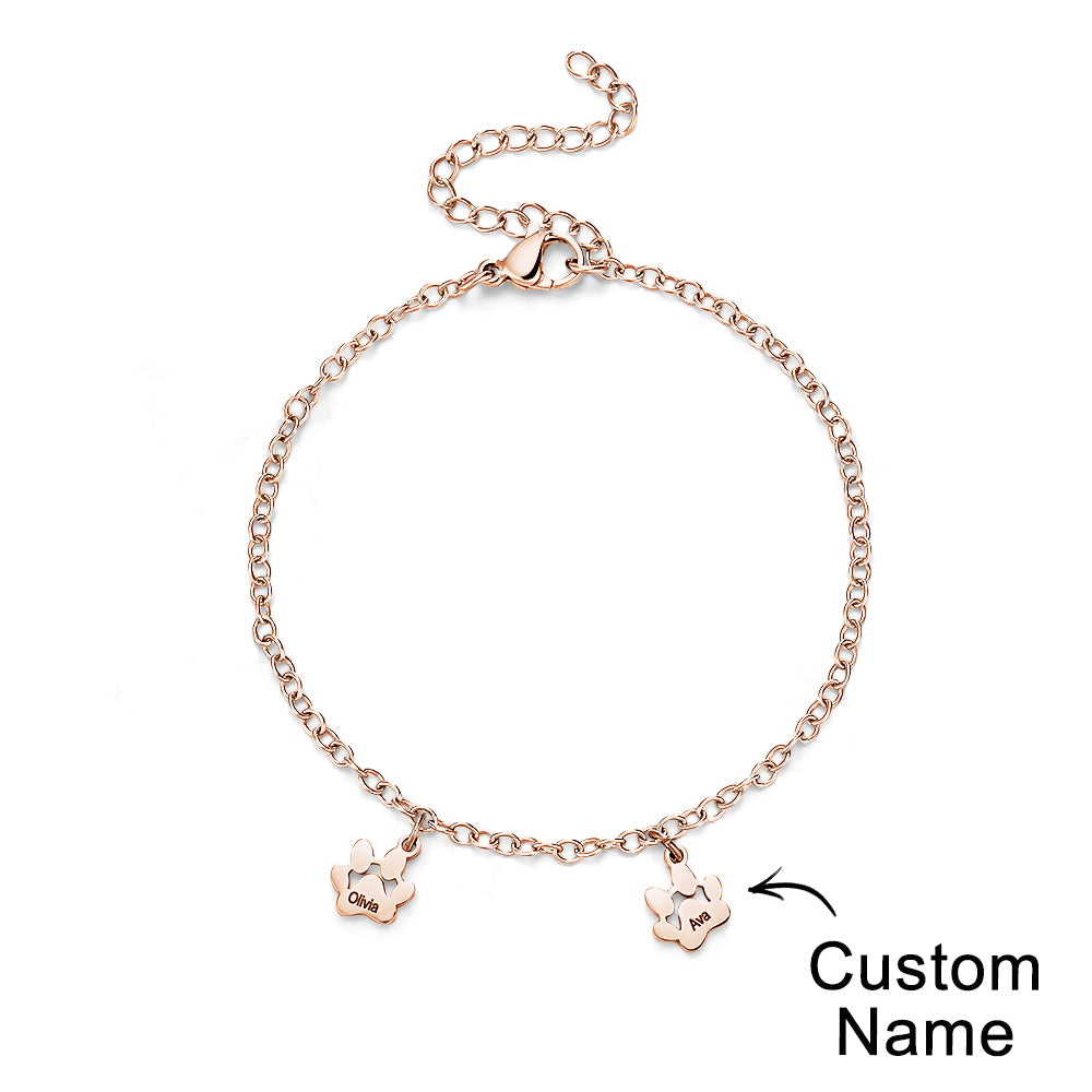 Custom Name Paw Print Bracelets 1-6 Names Dog Paw Bracelets Minimalist Cat Paw Bracelets for Pet Lover