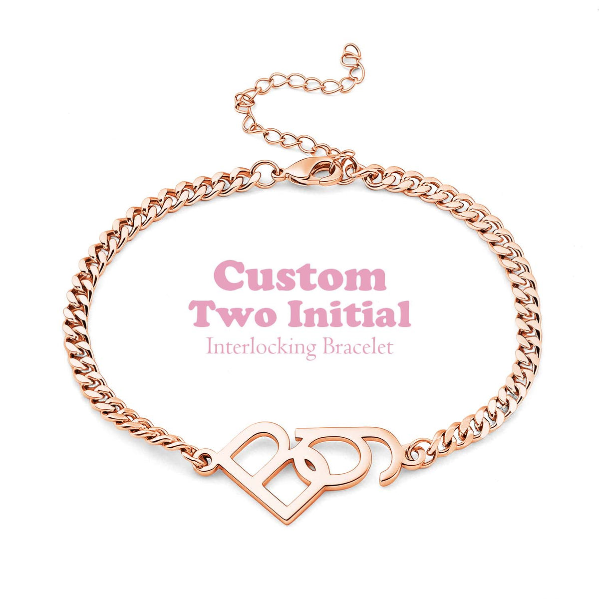Custom Two Initial Interlocking Bracelet Customized Jewelry Bracelet Christmas Gift
