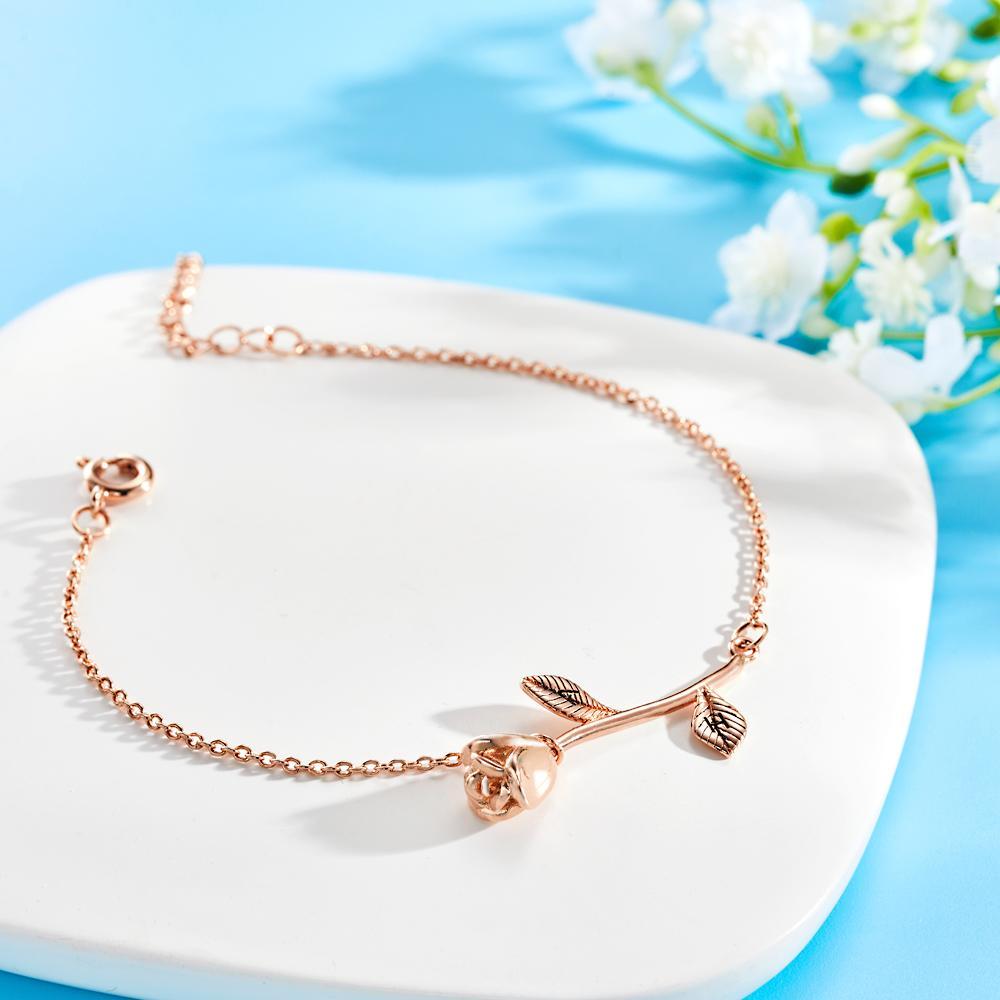 Custom Engraved Rose Bracelet Charm Bracelet Best Gift For Her Girlfriend