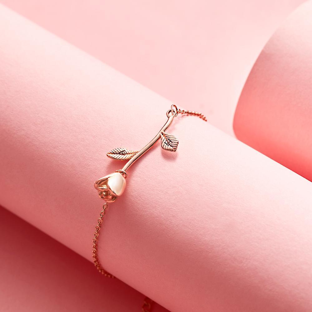 Custom Engraved Rose Bracelet Charm Bracelet Best Gift For Her Girlfriend