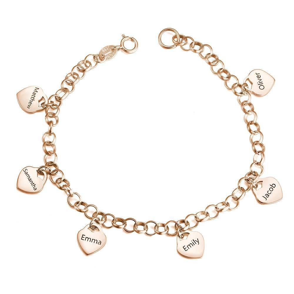 Engraved Bracelet, Name Bracelet with Heart Rose Gold Plated