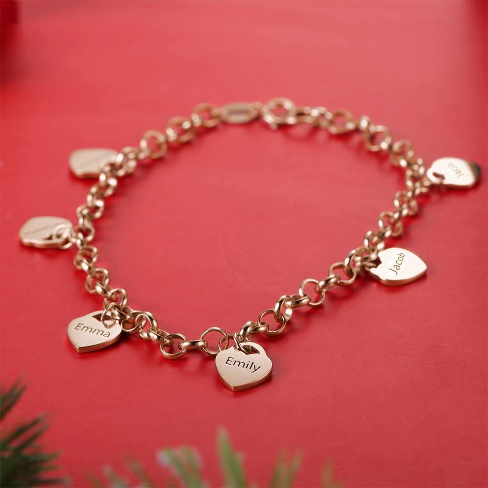 Engraved Bracelet, Name Bracelet with Heart Rose Gold Plated