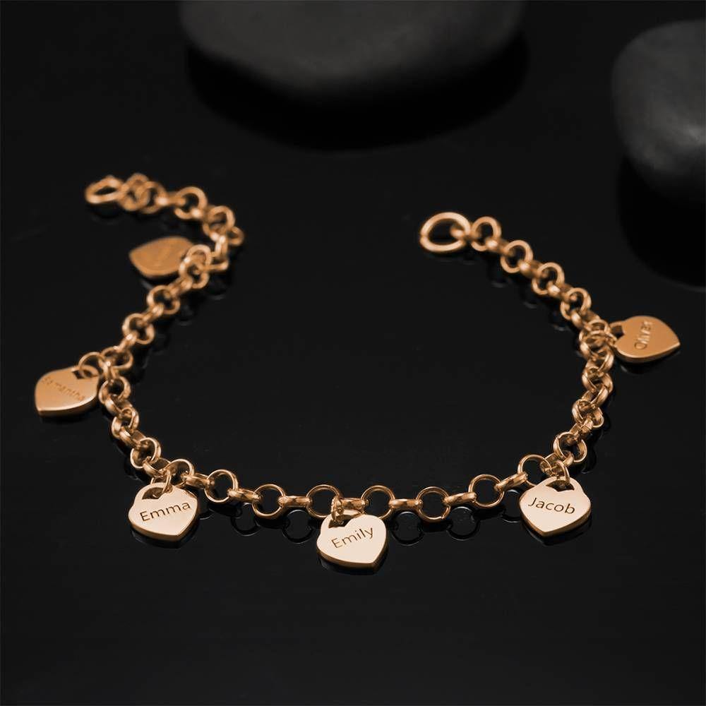 Engraved Bracelet, Name Bracelet with Heart Rose Gold Plated
