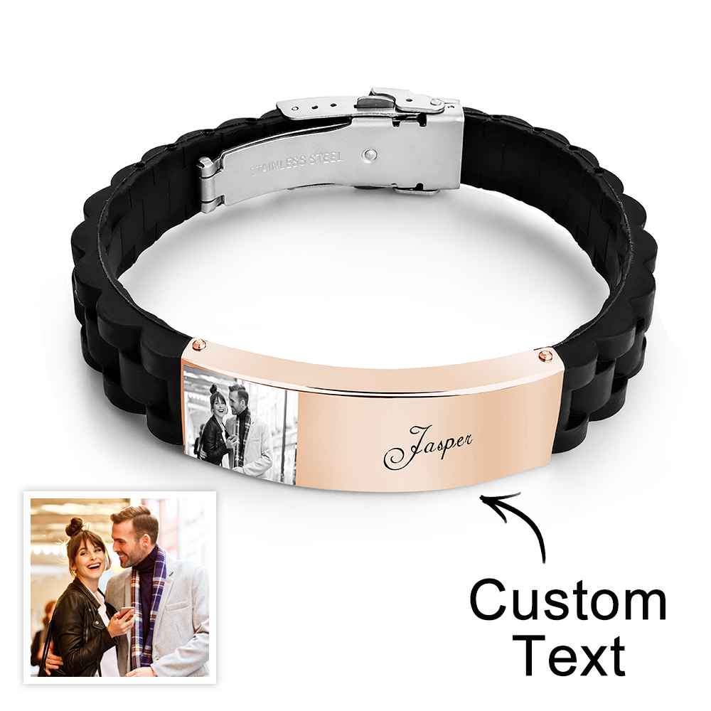 Custom Photo Silicone Bracelet Engraved Vintage Wide Bracelet For Men
