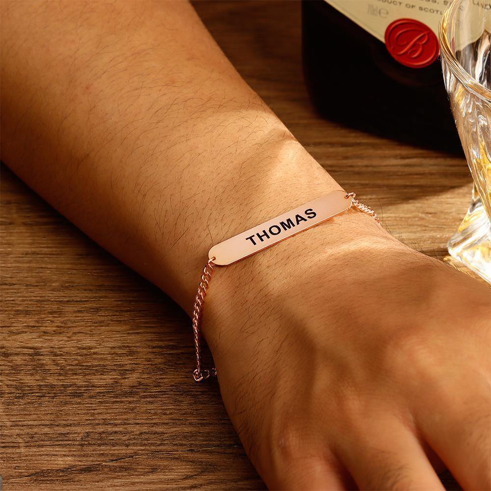 Men's Bracelet Thick Chain Engraved Bracelet Custom Name Bracelet Gift for Couples - Rose Gold Plated