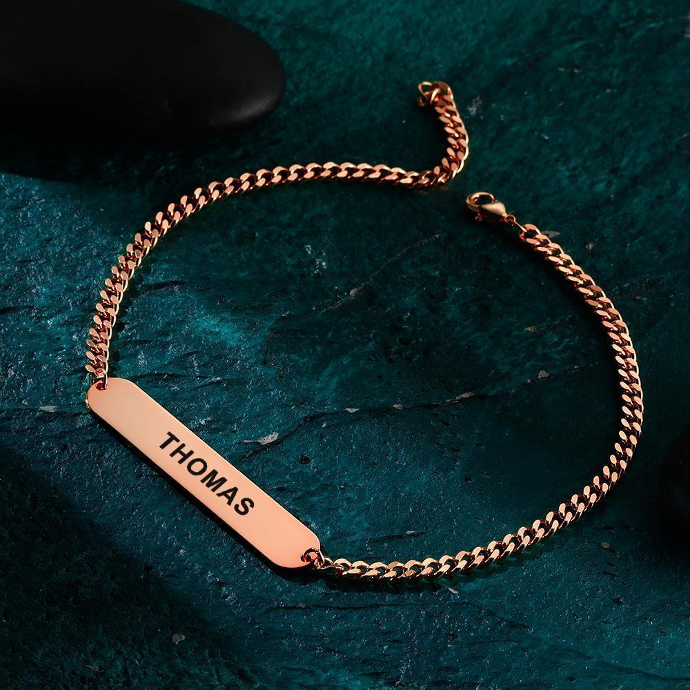 Men's Bracelet Thick Chain  Engraved Bracelet Custom Name Bracelet Gift for Couples - Rose Gold