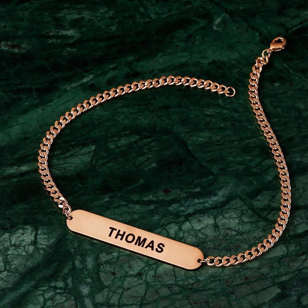Men's Bracelet Thick Chain Engraved Bracelet Custom Name Bracelet Gift for Couples - Rose Gold Plated