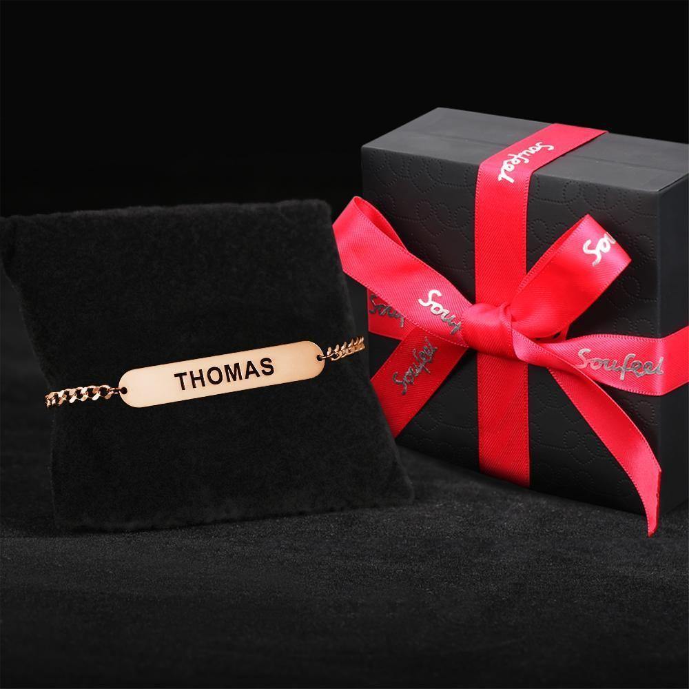 Men's Bracelet Thick Chain  Engraved Bracelet Custom Name Bracelet Gift for Couples - Rose Gold