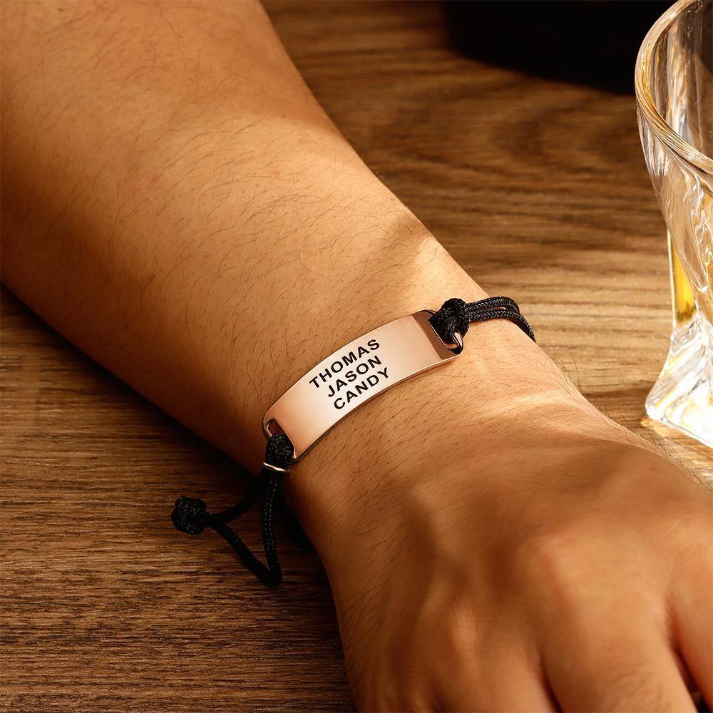 Leather Bracelet Thick Chain Engraved Bracelet Custom Name Bracelet Gift for Men - 14k Gold Plated