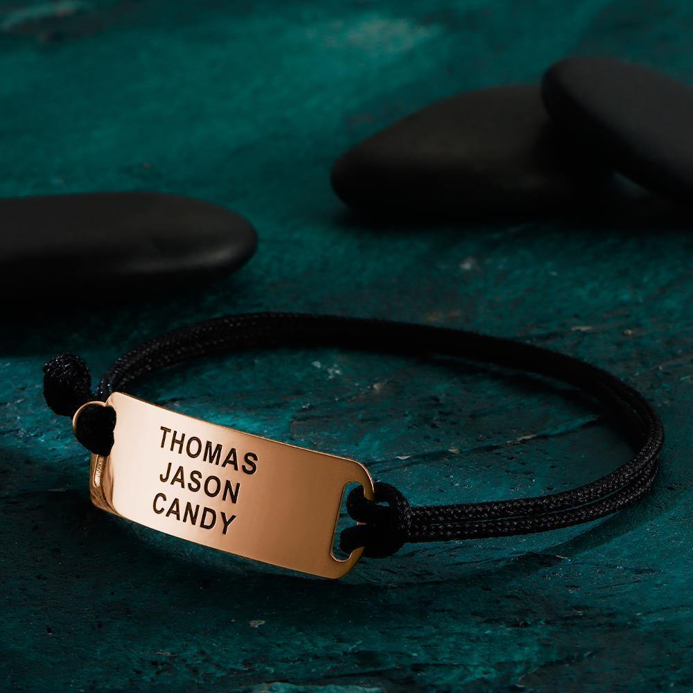 Leather Bracelet Thick Chain Engraved Bracelet Custom Name Bracelet Gift for Men - 14k Gold Plated