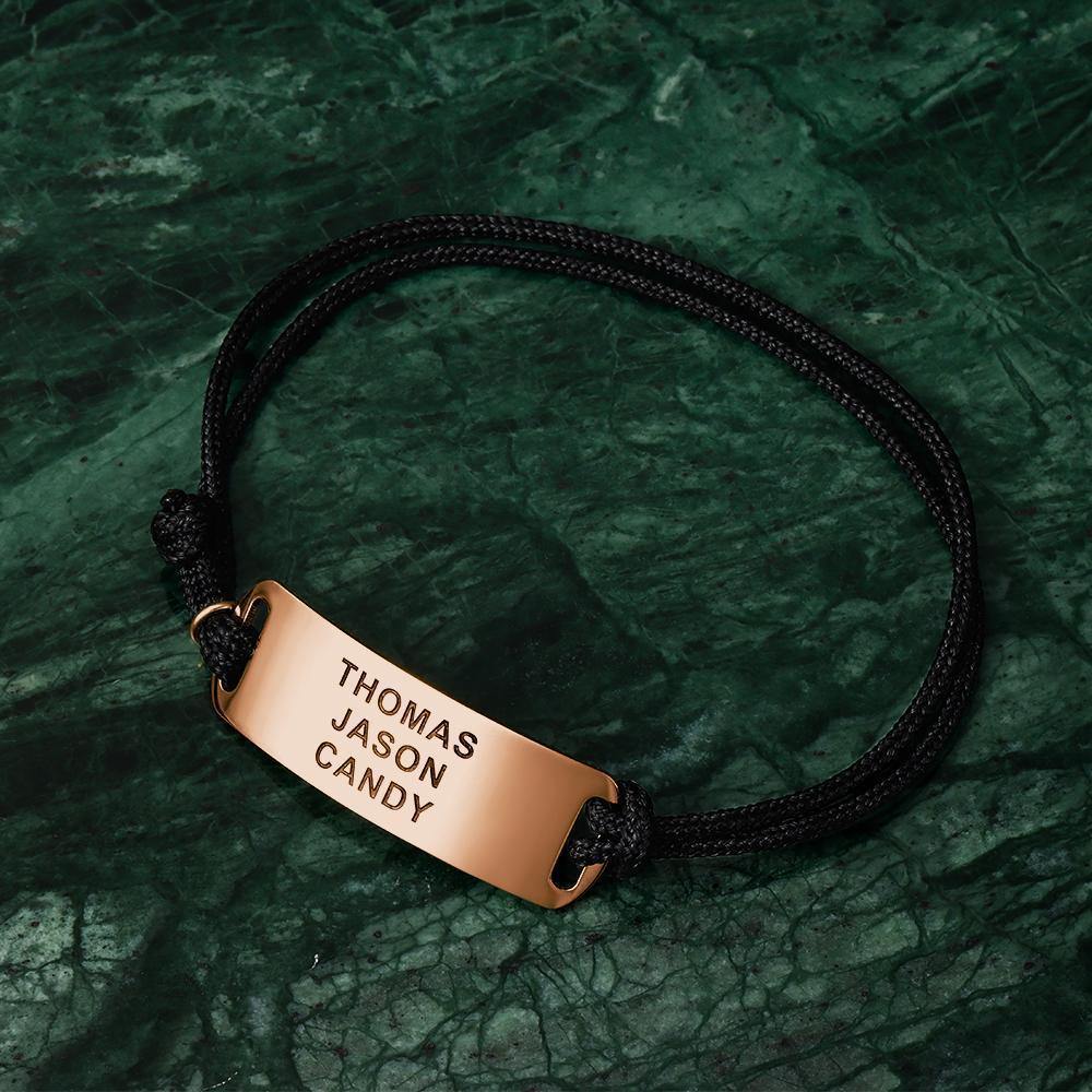 Leather Bracelet Thick Chain Engraved Bracelet Custom Name Bracelet Gift for Men - 14k Gold Plated