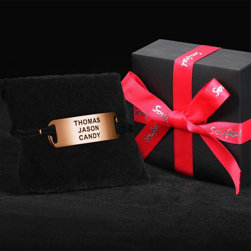 Men's Leather Bracelet Thick Chain Engraved Bracelet Custom Name Bracelet Gift for Men - Gold Plated