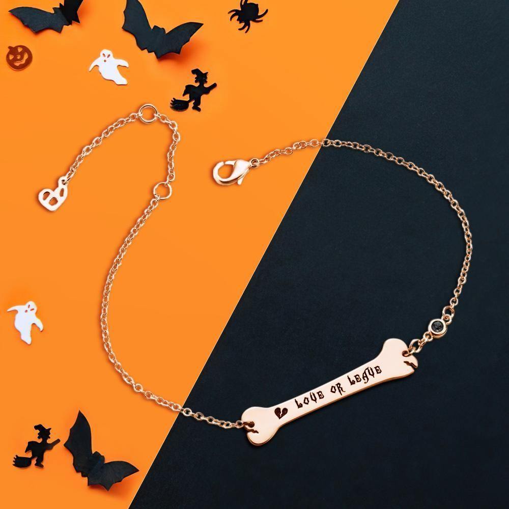Engraved Bracelet Name Bracelet Bone Bar Bracelet with Broken Heart Gifts Rose Gold Plated Silver