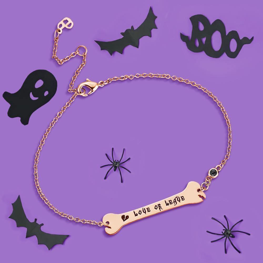 Engraved Bracelet Gifts Bone Bar Bracelet with Broken Heart Memorial Gifts Rose Gold Plated
