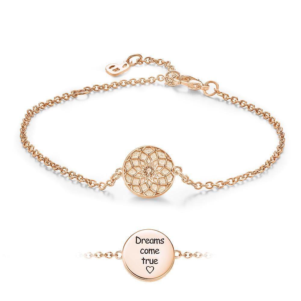Engraved Bracelet Dream Catcher Bracelet Wishing Dream Gift for Her Rose Gold Plated Silver