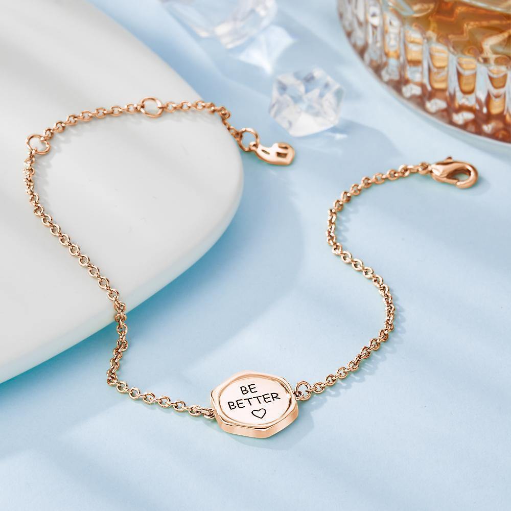 Engraved Bracelet Victory Wishing Coin Bracelet Gift for Her Rose Gold Plated Silver