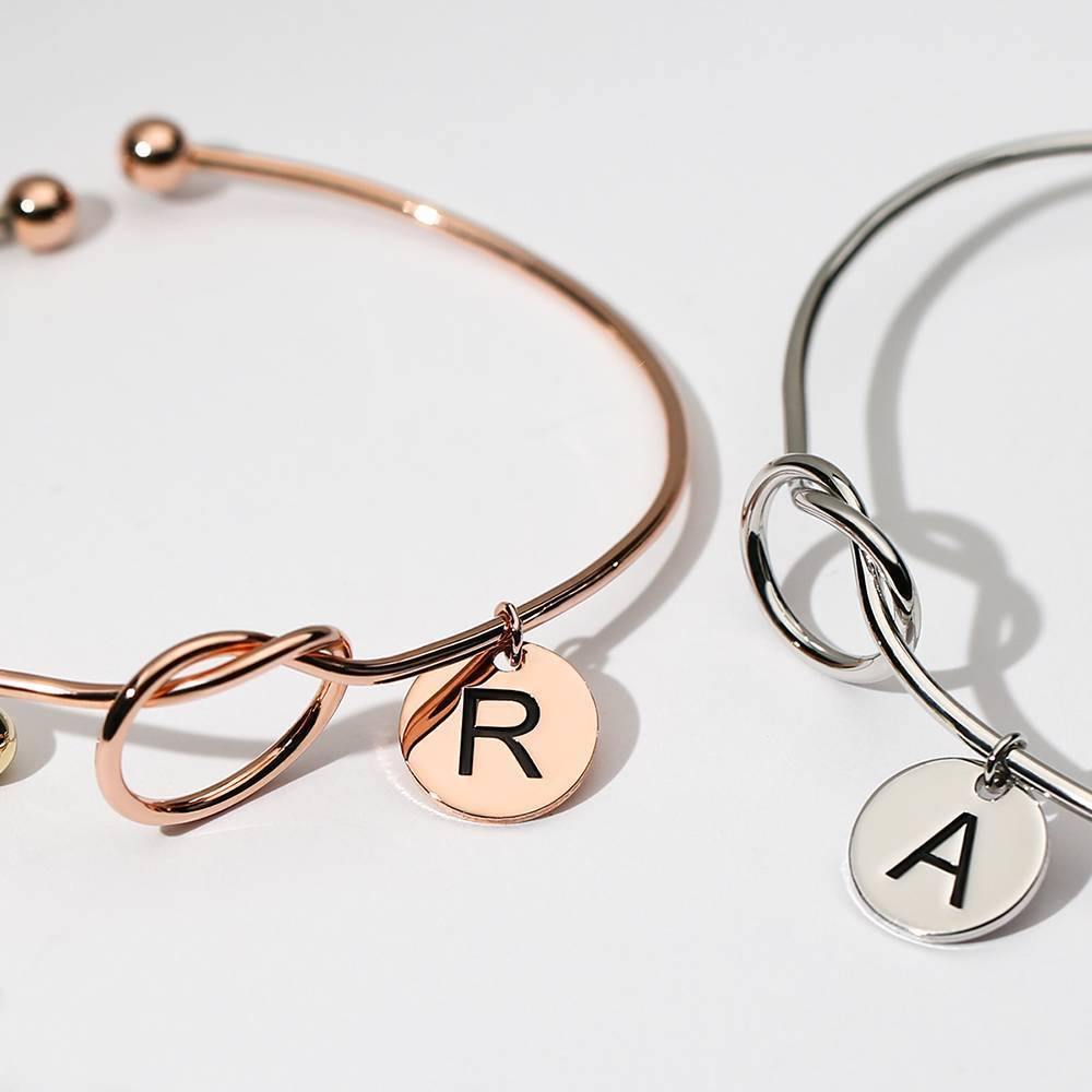Engraved Initial Name Bangle Rose Gold Plated