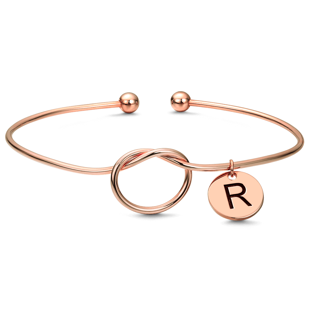 Engraved Initial Name Bangle Rose Gold Plated