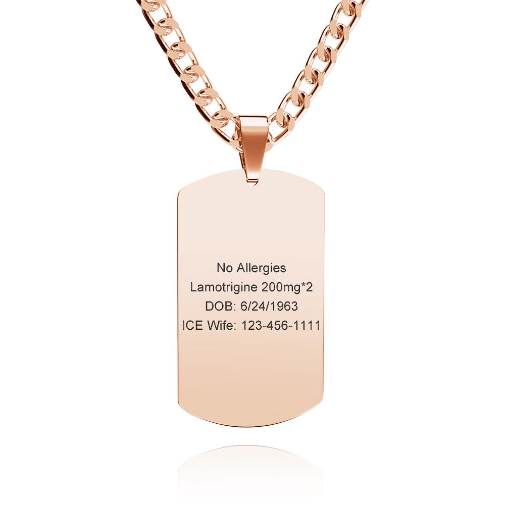 Medical Alert Emergency ID Necklace Men's Tag Necklace with Double Sides Engraving Stainless Steel Personalized Medical Necklace