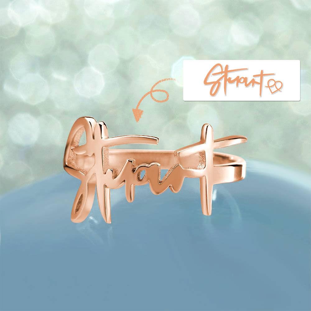 Name Ring, Personalized Handwriting Ring Special Gift Rose Gold Plated