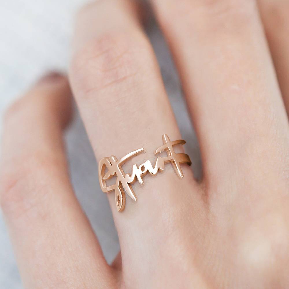 Name Ring, Personalized Handwriting Ring Special Gift Rose Gold Plated