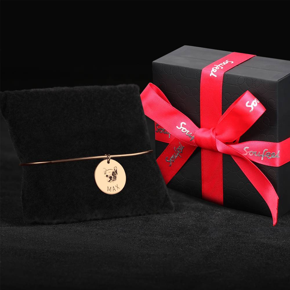 Photo Portrait Bangle with Engraving Round Shape, Custom Portrait Jewellery Rose Gold Plated