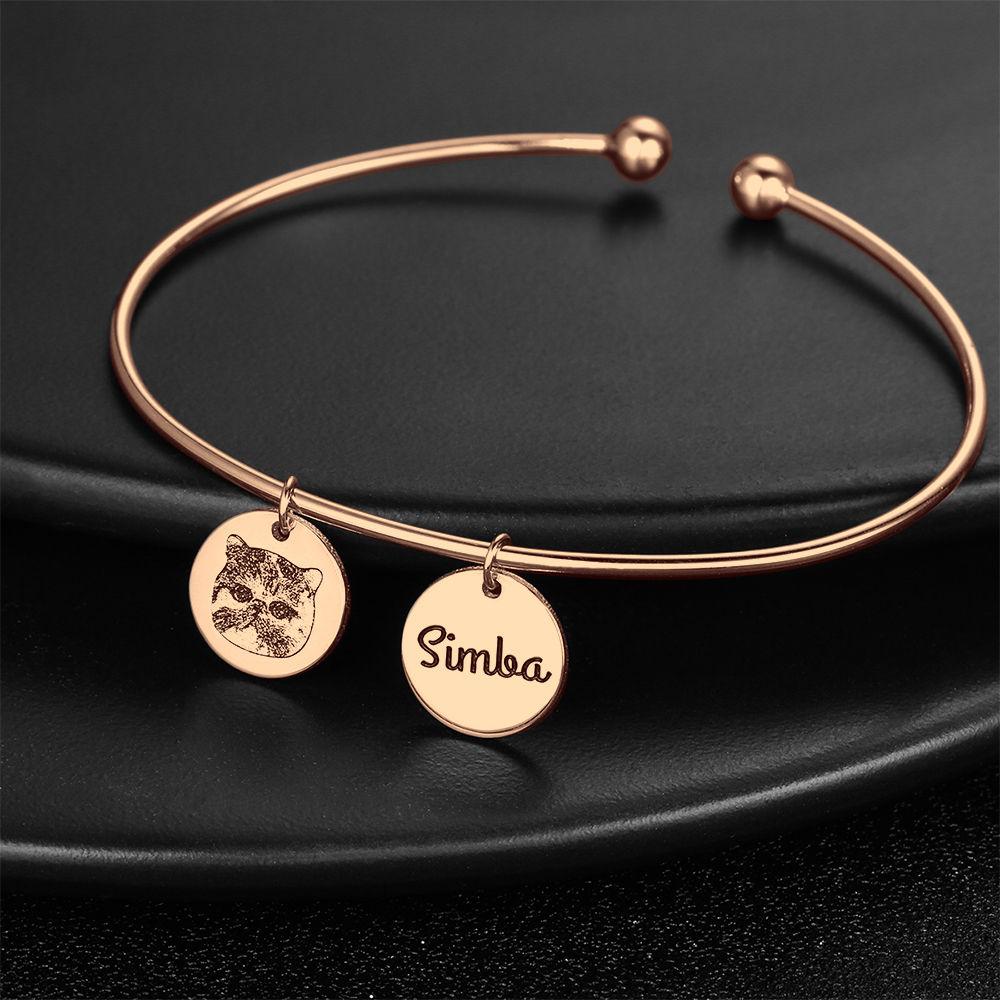 Photo Engraved Bracelet, Personalized Pet Portrait Bracelet Rose Gold Plated - Rose Gold