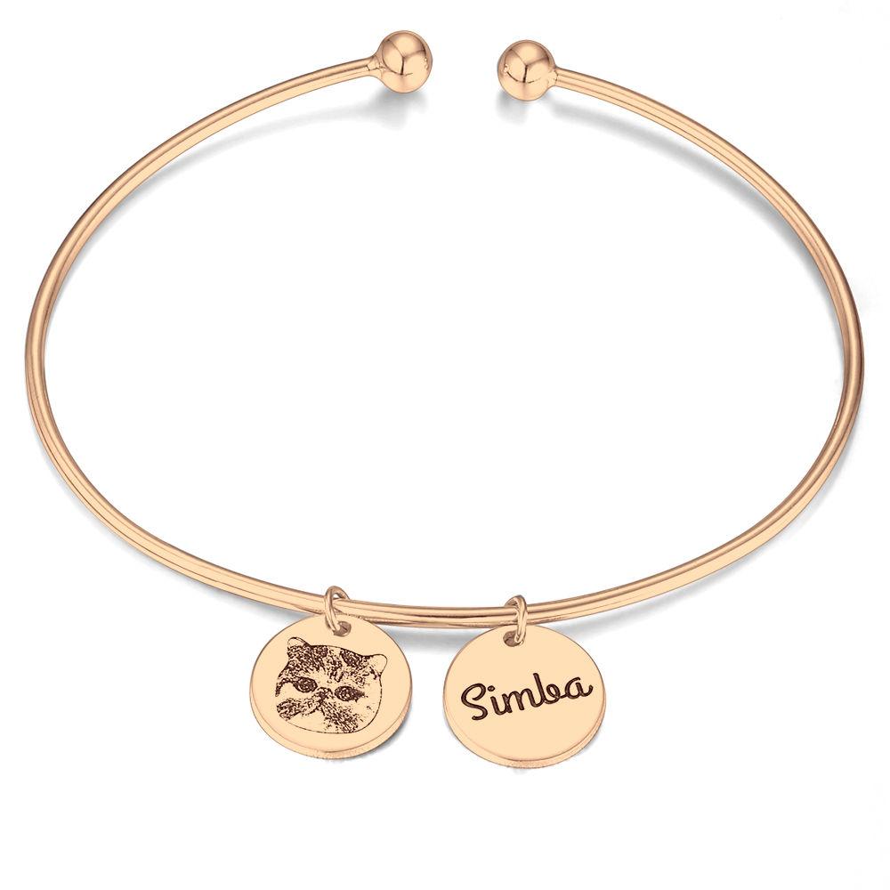 Photo Engraved Bracelet, Personalized Pet Portrait Bracelet Rose Gold Plated - Rose Gold