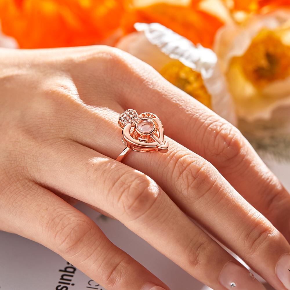 Custom Photo Projection Ring Personalized Heart-shaped Photo Ring Anniversary Gift for Her