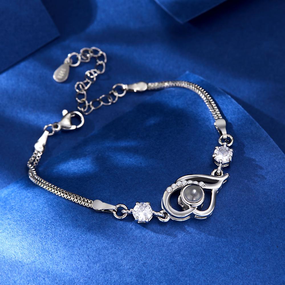 Custom Photo Bracelet Overlapped Hearts Projection Bracelet Gift for Mom Best Mother's Day Gift