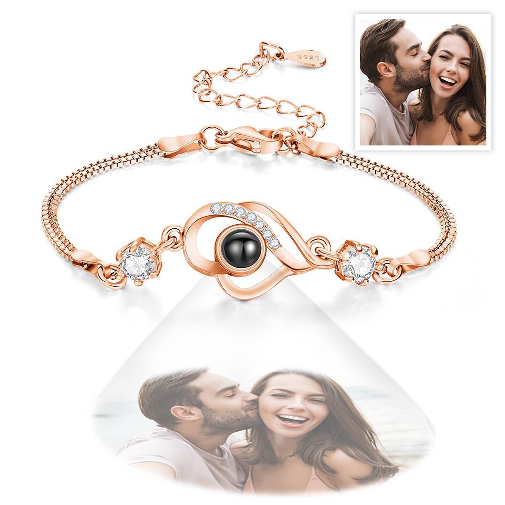 Custom Photo Bracelet Overlapped Hearts Projection Bracelet Gift for Mom Best Mother's Day Gift