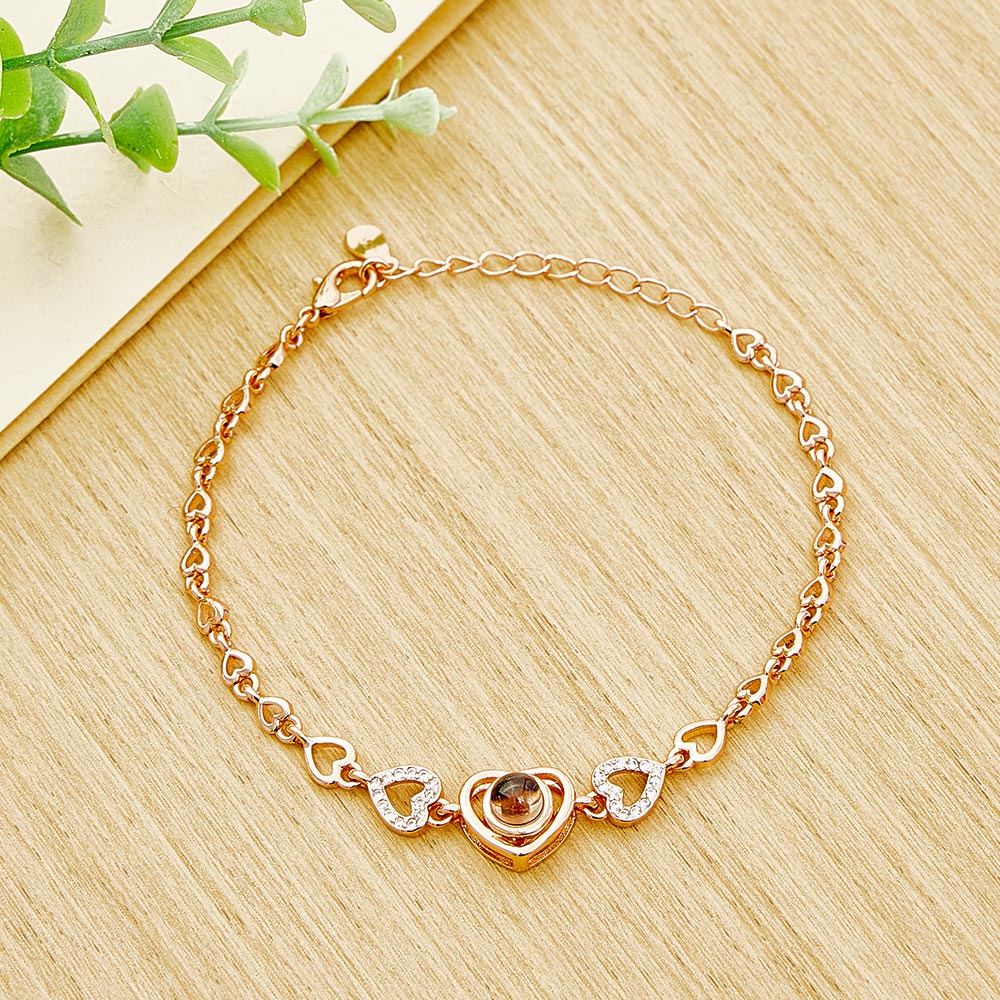 Custom Photo Projection Heart Link Bracelet Personalized Bracelet S925 Silver Picture Bracelet Personalized Photo Memorial Bracelet