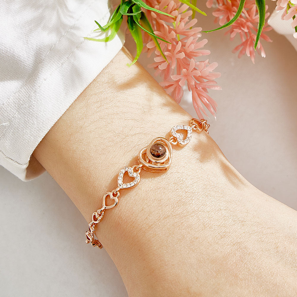Custom Photo Projection Heart Link Bracelet Personalized Bracelet S925 Silver Picture Bracelet Personalized Photo Memorial Bracelet