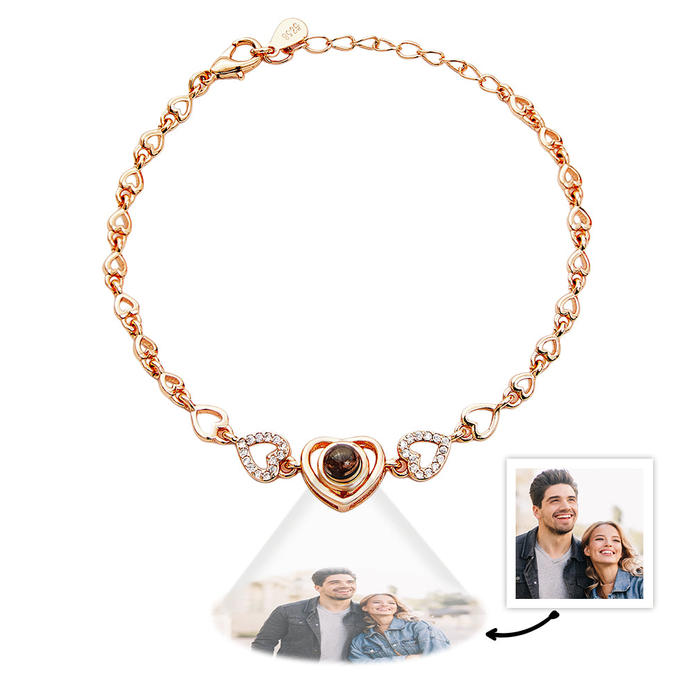 Custom Photo Projection Heart Link Bracelet Personalized Bracelet S925 Silver Picture Bracelet Personalized Photo Memorial Bracelet